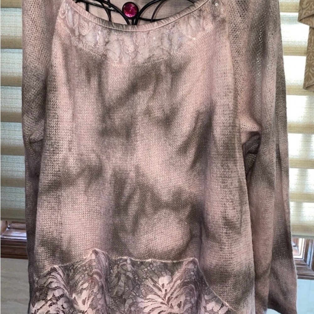Belle France Mauve Long Sleeve Lined  Sweater With Lace Detail Size XL